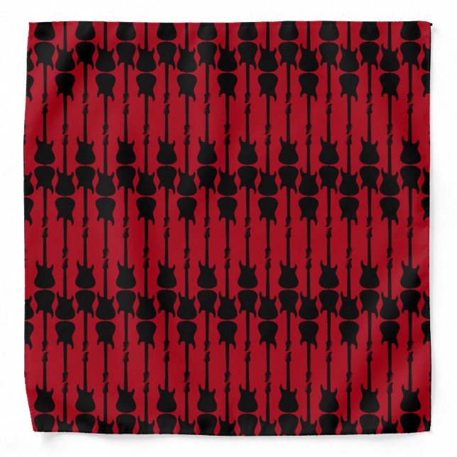 Music Black Electric Guitar Stripes, Dark Red Bandana (Front)