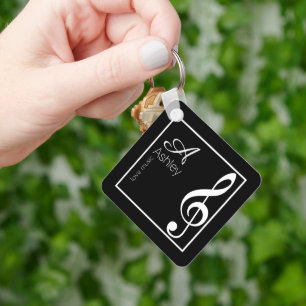 Music Black Keychain Stylishly Monogrammed
