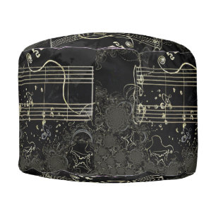 Music Black Round Pouf