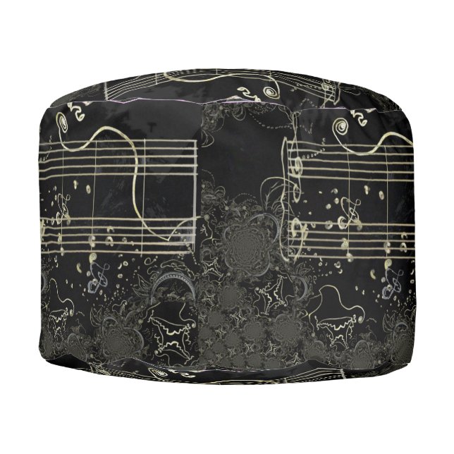 Music Black Round Pouf (Front)