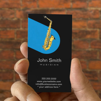 Music Blue Jazz Saxophone Musician Dark Business Card by cardfactory at Zazzle