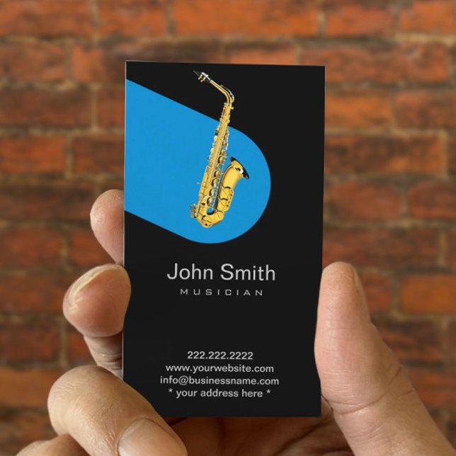 Music Blue Jazz Saxophone Musician Dark Business Card (Creator Uploaded)