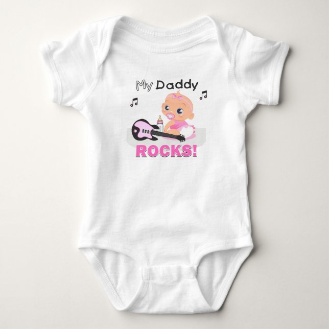 Music Bodysuit, My Daddy Rocks Pink Guitar Infant Baby Bodysuit (Front)