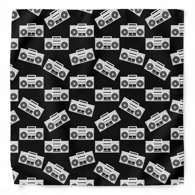 Music Boombox Print Art Pattern Boomboxes Black Bandana (Front)