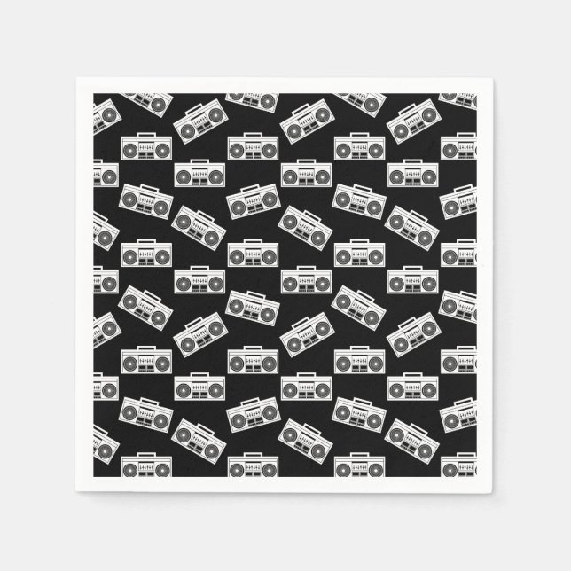 Music Boombox Print Art Pattern Boomboxes Black Napkins (Front)