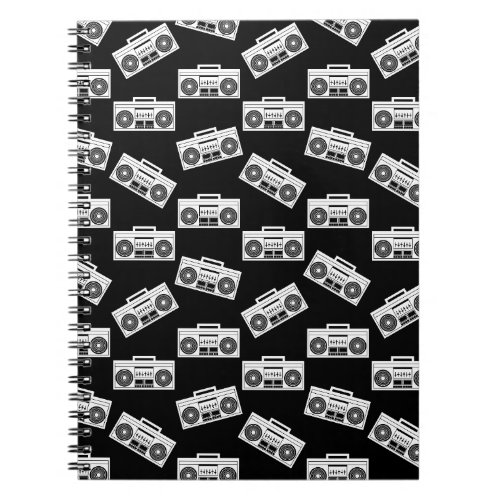 Music Boombox Print Art Pattern Boomboxes Black Notebook