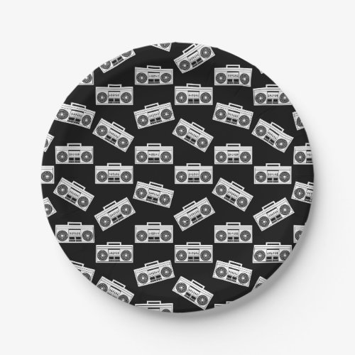 Music Boombox Print Art Pattern Boomboxes Black Paper Plates