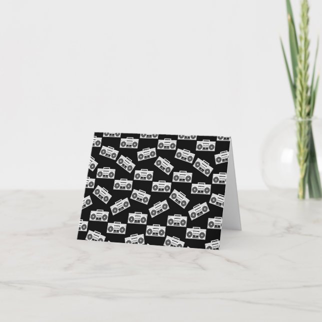 Music Boombox Print Art Pattern Boomboxes Black Thank You Card (Front)