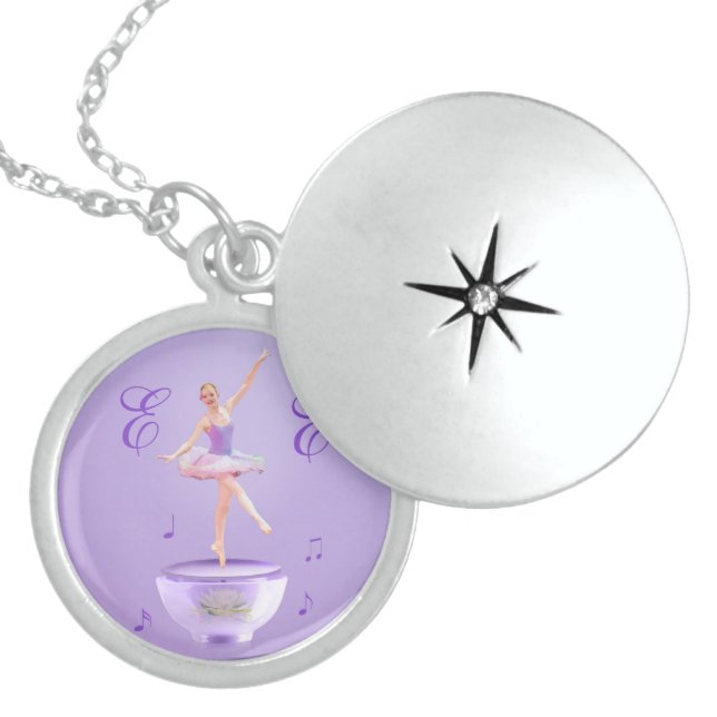 Music Box Ballerina Customizable Locket Necklace (Front)