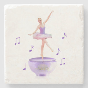Music Box Ballerina with Water Lily Customizable Stone Coaster