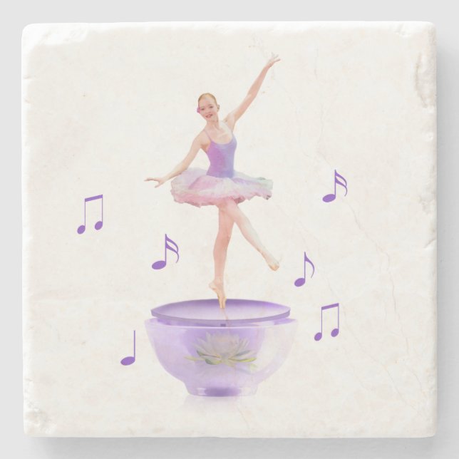 Music Box Ballerina with Water Lily Customizable Stone Coaster (Front)