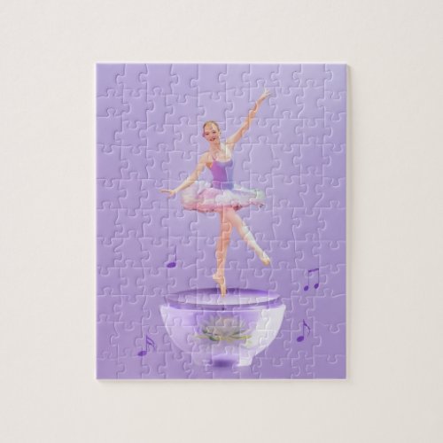 Music Box Ballerina with Water Lily Monogram Jigsaw Puzzle