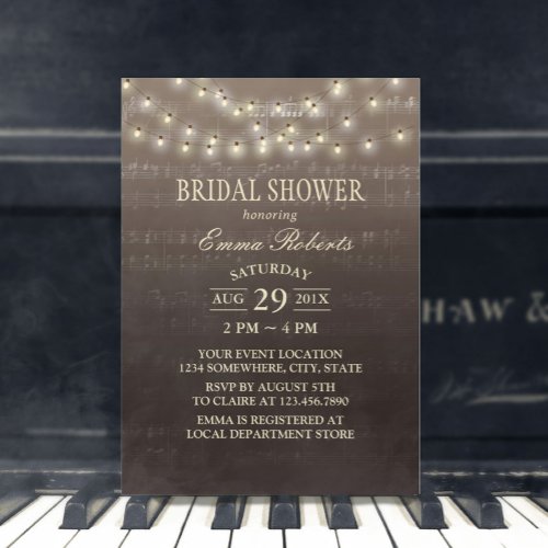 Music Bridal Shower Elegant String Lights Invitation