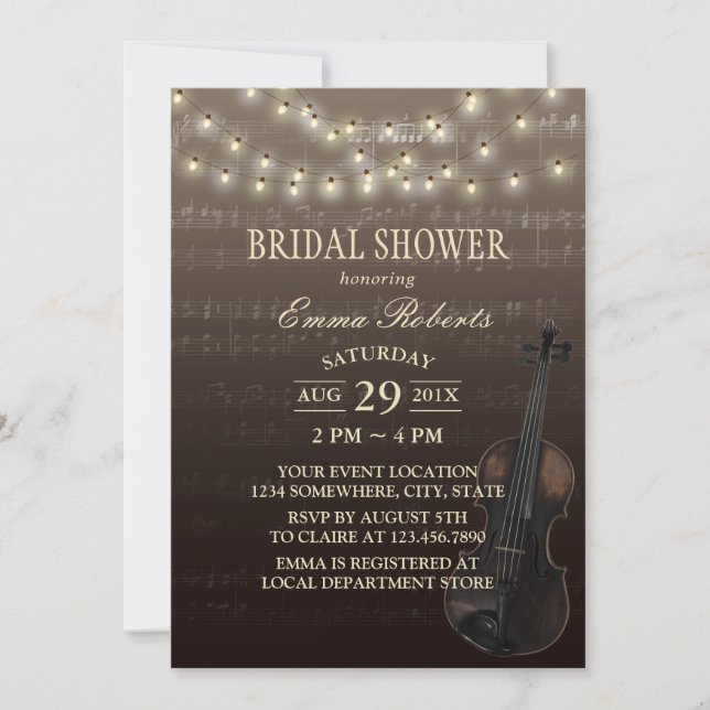 Music Bridal Shower Vintage Violin String Lights Invitation (Front)