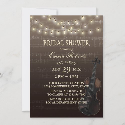 Music Bridal Shower Vintage Violin String Lights Invitation