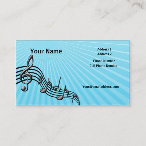 Music Business Card - Black Music Notes - Blue