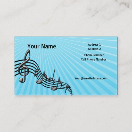 Customizable Music Business Card - Black Music Notes - Blue
