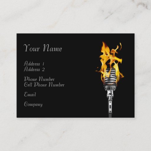 Customizable Music Business Card - Flaming Microphone