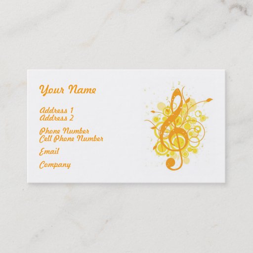 Customizable Music Business Card - Orange Musical Notes