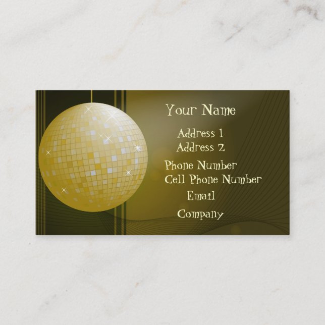 Music Business Card - Yellow Disco Ball (Front)