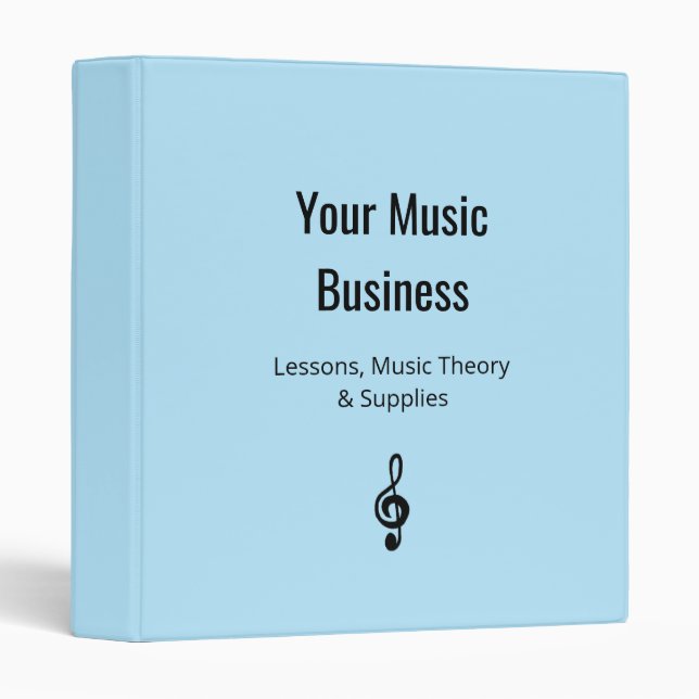 Music Business Treble Clef Simple Pale Blue 3 Ring Binder (Front/Spine)