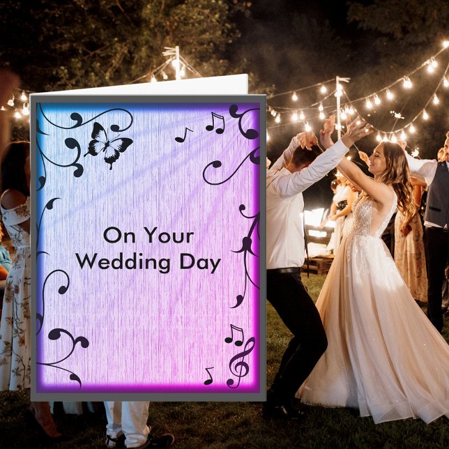 Music Butterfly Leaves Blue & Purple Wood Wedding Card (Music Butterfly Leaves Blue & Purple Wood Wedding Card Cover)