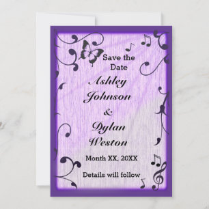 Music Butterfly Leaves Blue & Purple Wood Wedding Save The Date