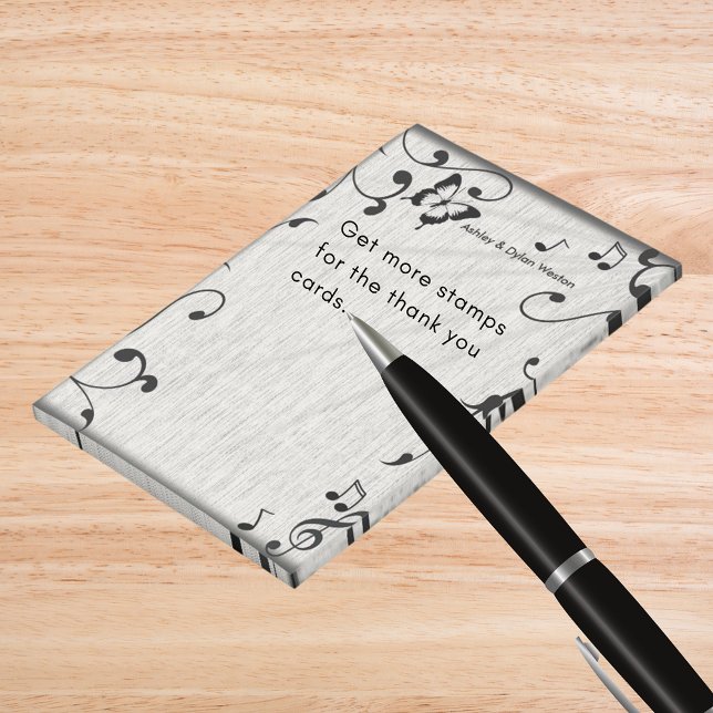 Music Butterfly Leaves Gray & Black Wood Wedding Post-it Notes (Music Butterfly Leaves Gray & Black Wood Wedding Post-it Notes)
