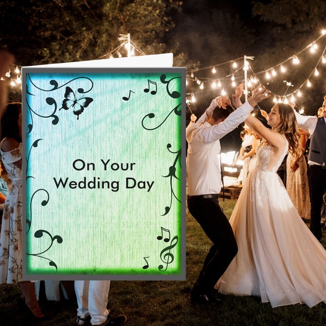 Music Butterfly Leaves Green Wood Grain Wedding Card (Music Butterfly Leaves Green Wood Grain Wedding Card)