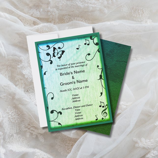 Music Butterfly Leaves Green Wood Wedding Invitation (Music Butterfly Leaves Green Wood Wedding Invitation)