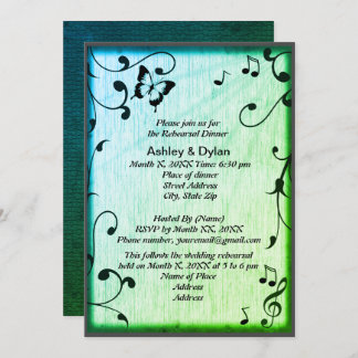 Music Butterfly Leaves Green Wood Wedding Invitation