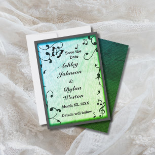 Music Butterfly Leaves Green Wood Wedding Save The Date