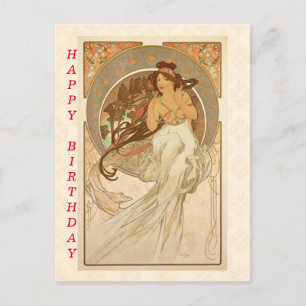 Music by Alphonse Mucha, Happy Birthday  Postcard