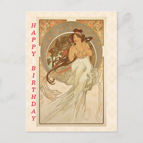 Music by Alphonse Mucha Happy Birthday  Postcard