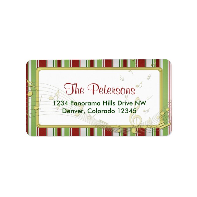 Music Candy Stripes Christmas Return Address Label (Front)