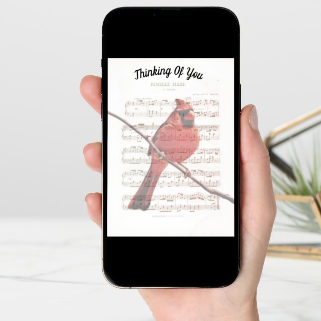 Music Cardinal Thinking of You Note Card (Front Digital)