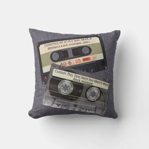 Music Cassette Mixtape Retro Dark Denim Blue Jeans Throw Pillow