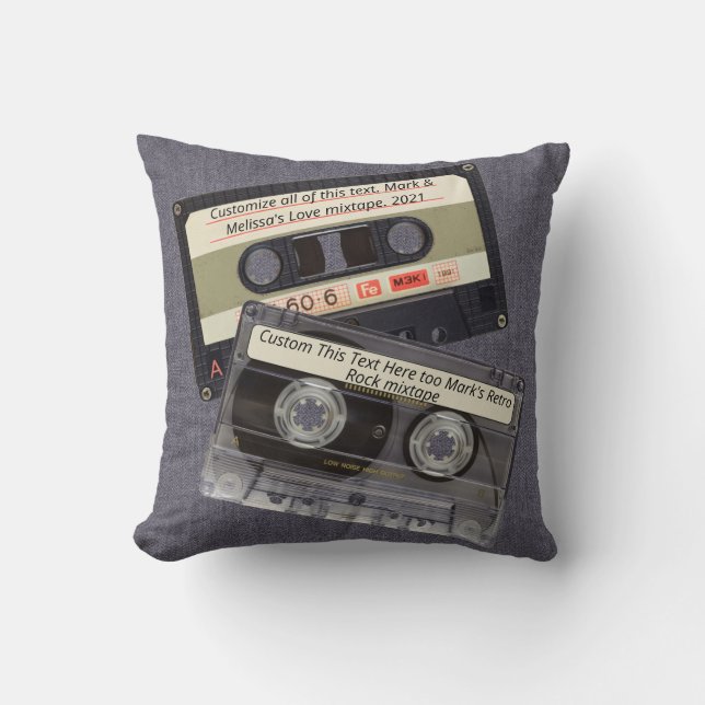 Music Cassette Mixtape Retro Dark Denim Blue Jeans Throw Pillow (Front)