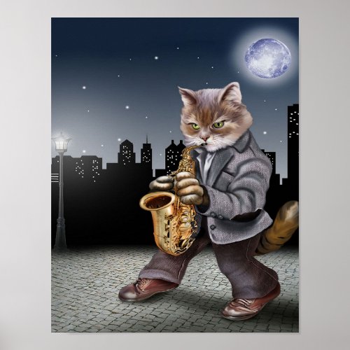 Music Cat In The Night  Cat Lover Gift Poster