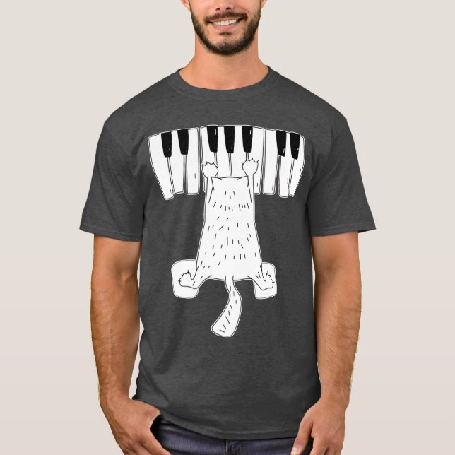 Music Cat Playing On Piano Musical Notes family T-Shirt (Front)
