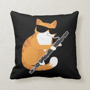 Music Cat Sunglasses Bassoonist Musician Bassoon Throw Pillow