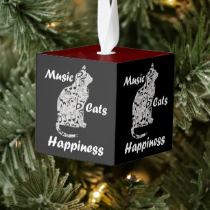 Music Cats Happiness - Musician Lover Quote Cube Ornament