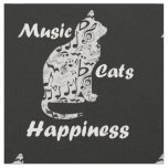 Music Cats Happiness - Musician Lover Quote Fabric