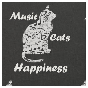 Music Cats Happiness - Musician Lover Quote Fabric