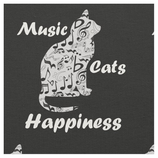 Music Cats Happiness - Musician Lover Quote Fabric