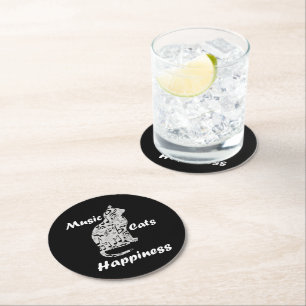 Music Cats Happiness - Musician Lover Quote Round Paper Coaster