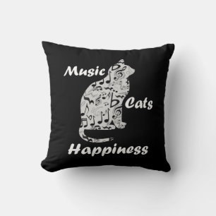 Music Cats Happiness - Musician Lover Quote Throw Pillow