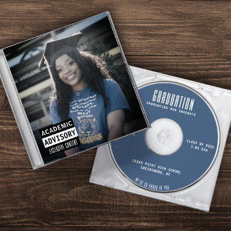 Music CD Case Album Cover Blue Graduation Announcement