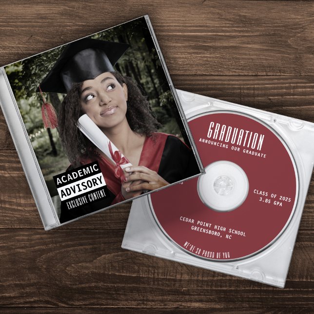 Music CD Case Album Cover Red Graduation Announcement (Creator Uploaded)
