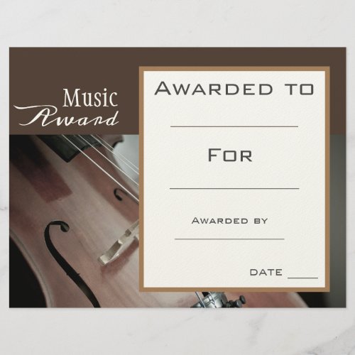 Music cello award certificate music teacher